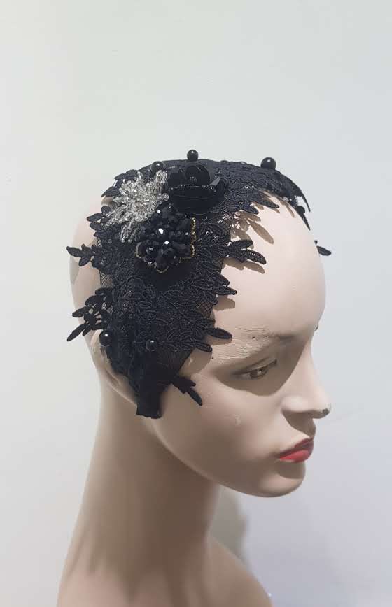 Black Lace and Pearl Headband