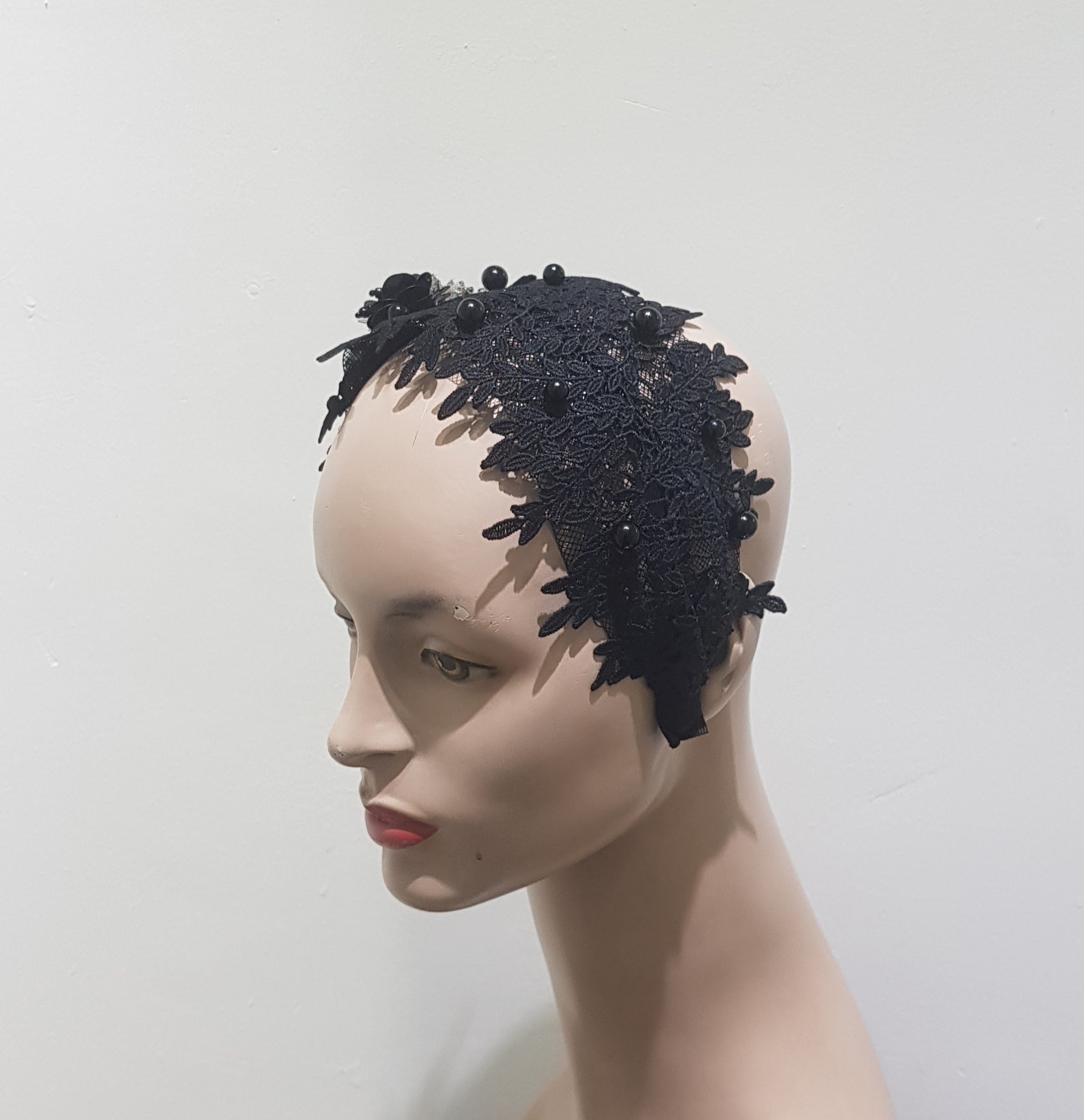 Black Lace and Pearl Headband