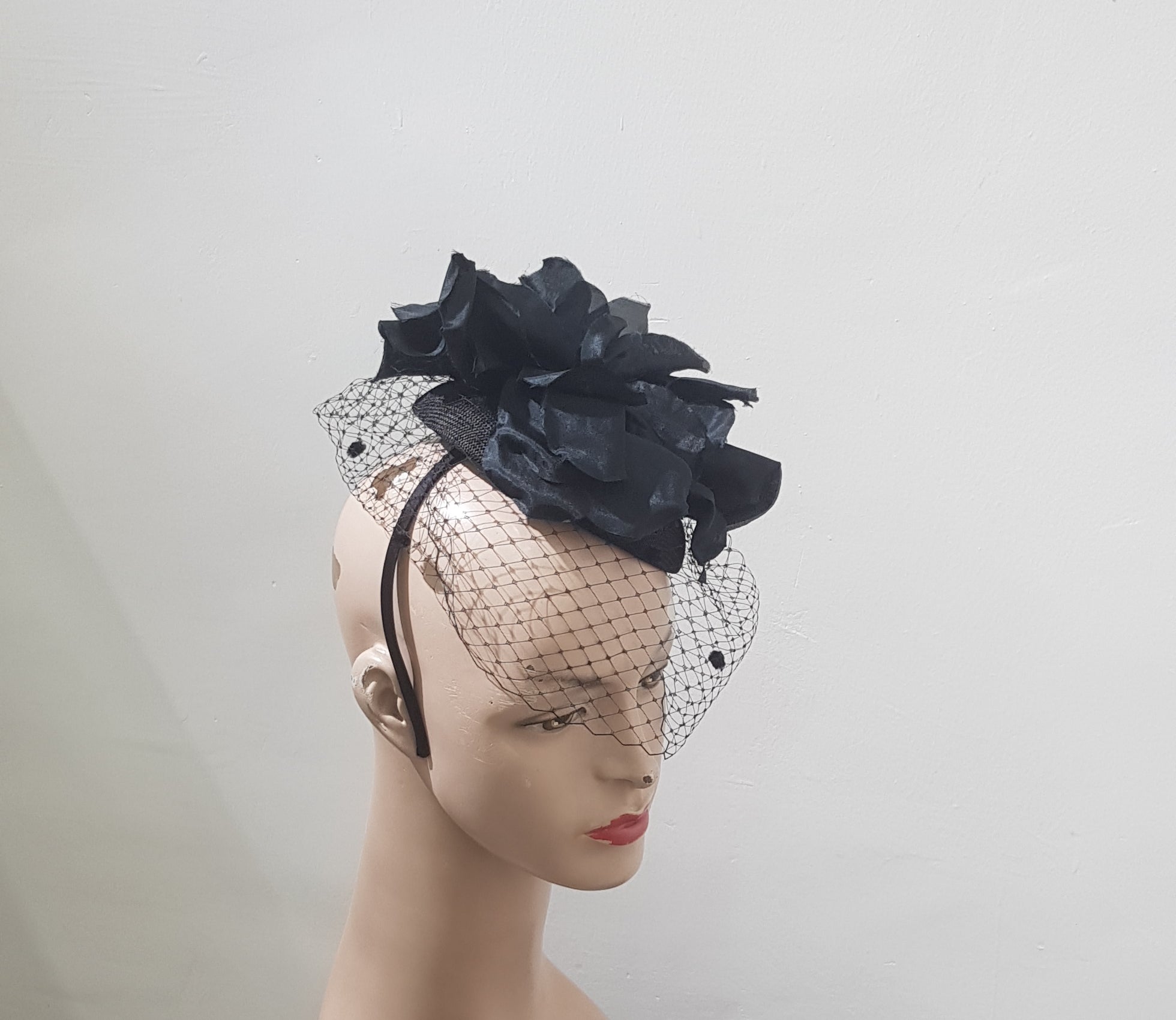 Midnight Blossom Veil Fascinator