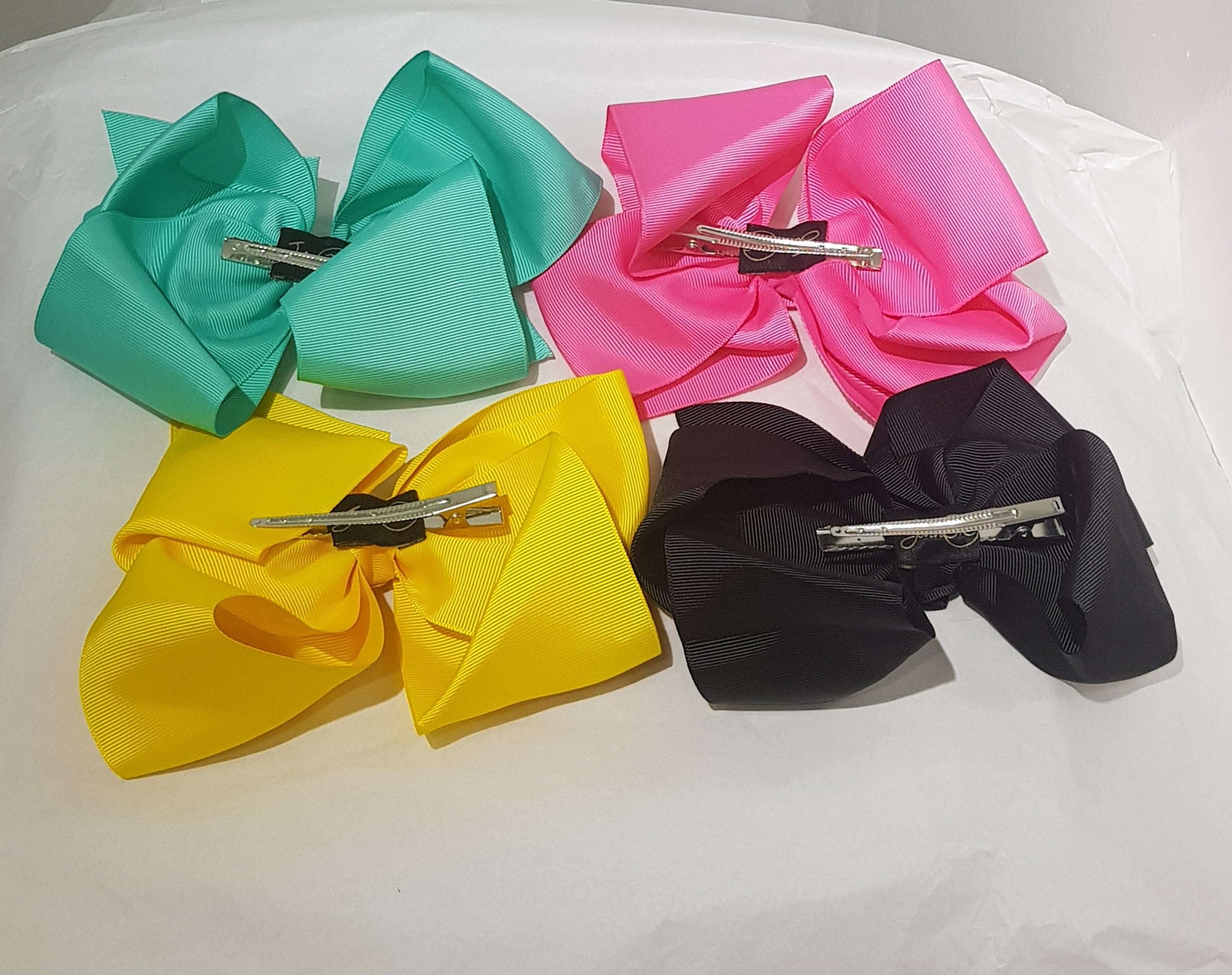 "Vibrant Grosgrain Ribbon Bow Hair Clips set of 4"