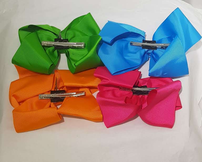 "Vibrant Grosgrain Ribbon Bow Hair Clips set of 4"