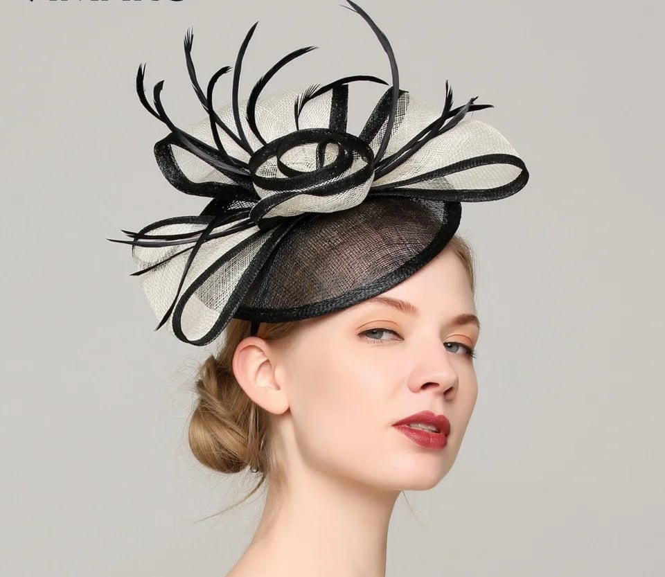 Sinamay and feather fascinator