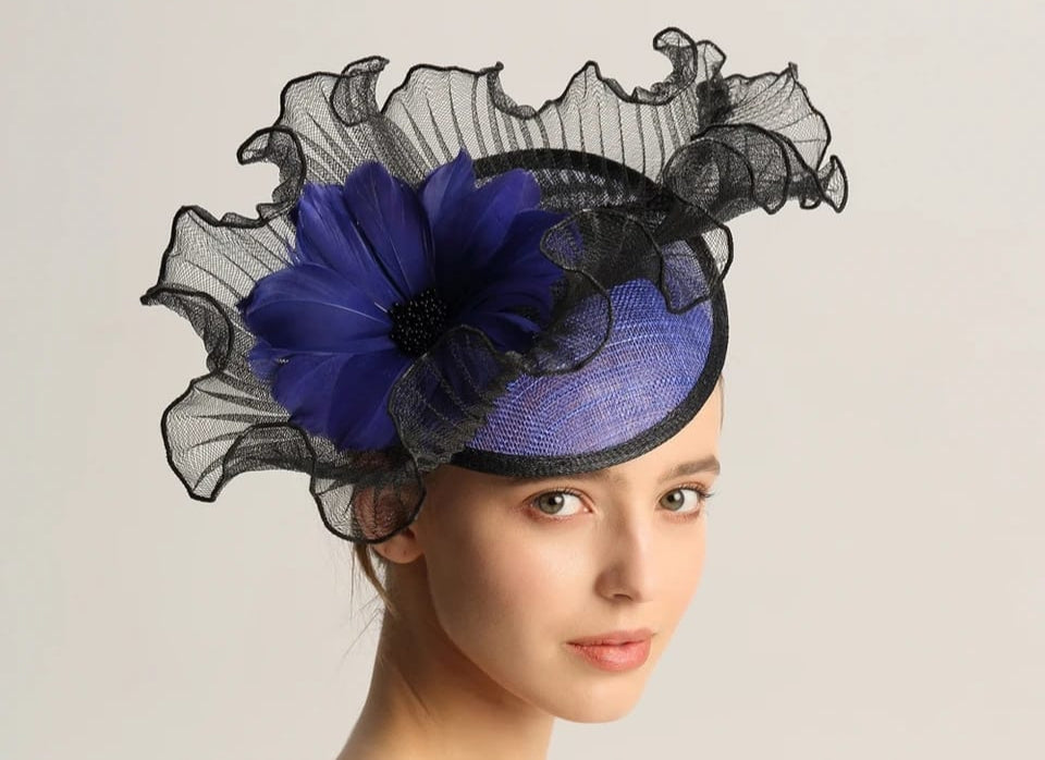 Sinamay, crin and flower fascinator