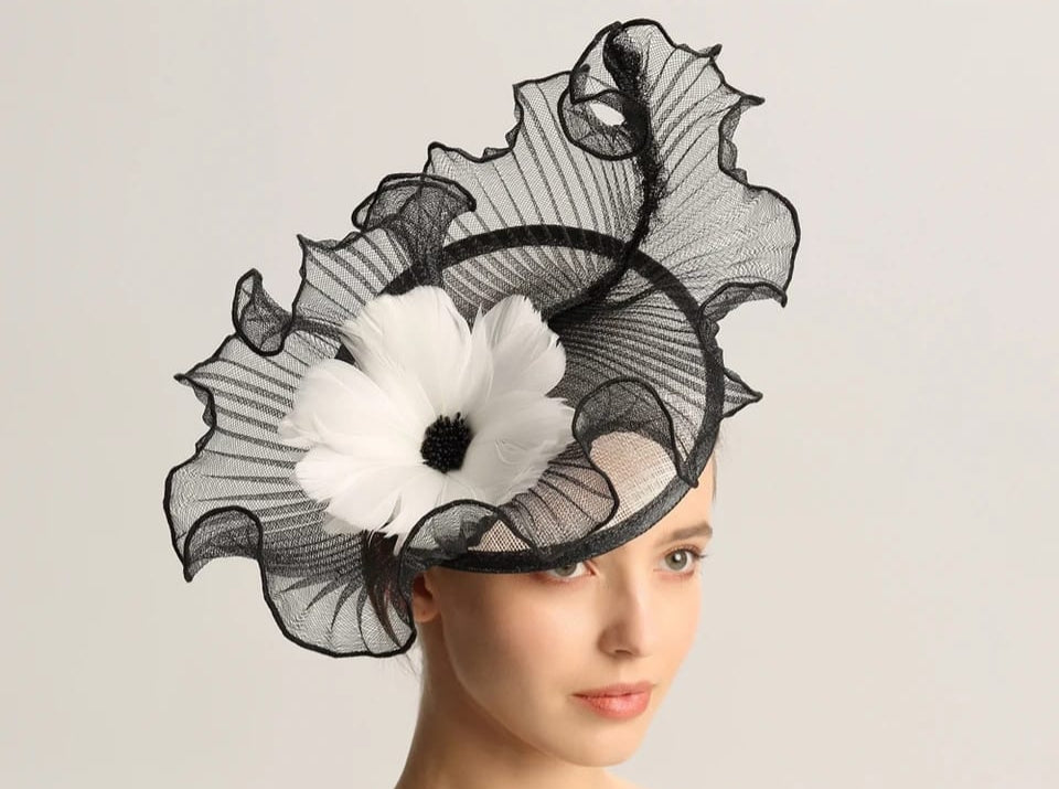 Sinamay, crin and flower fascinator