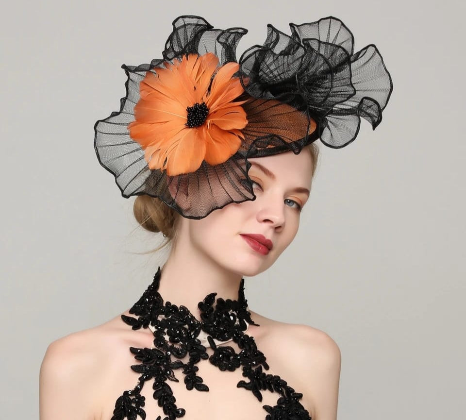 Sinamay, crin and flower fascinator