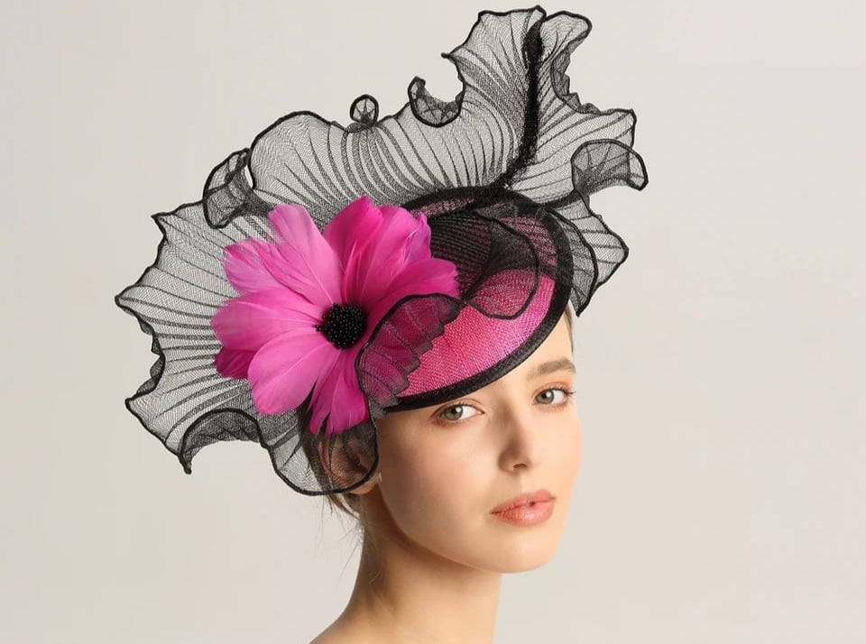 Sinamay, crin and flower fascinator