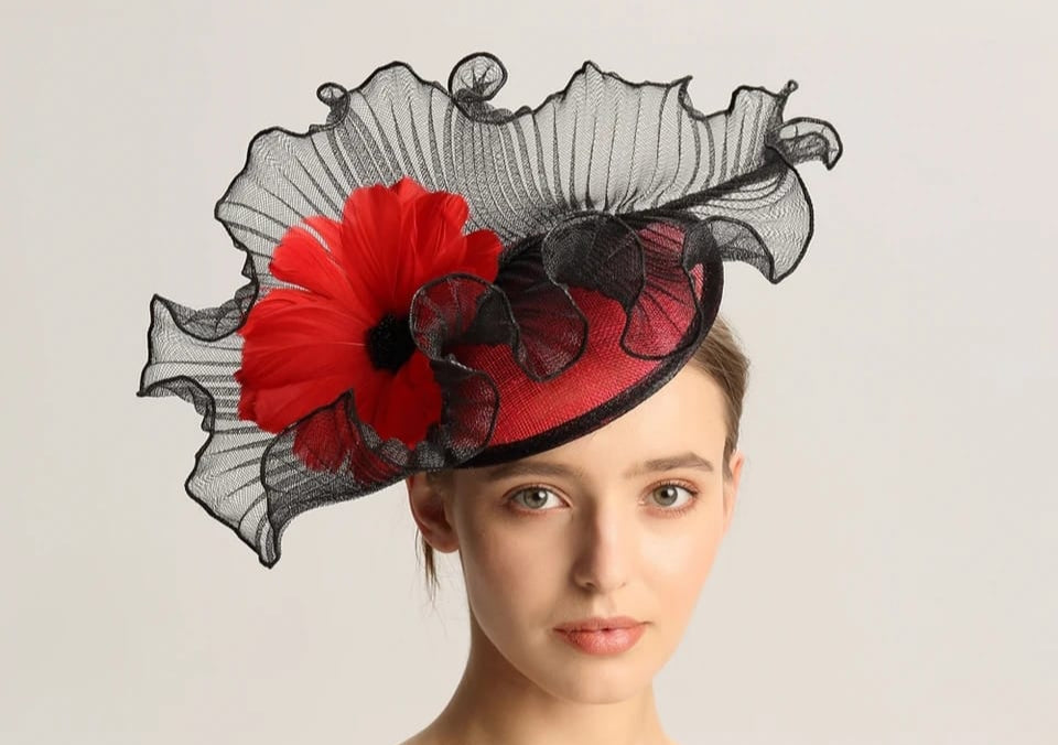 Sinamay, crin and flower fascinator