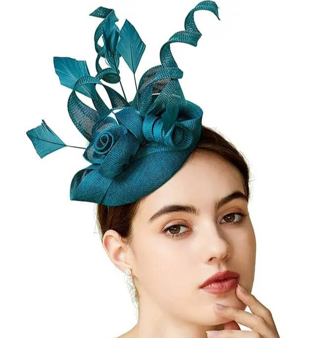 "Elegant sinamay-like feathered fascinator"