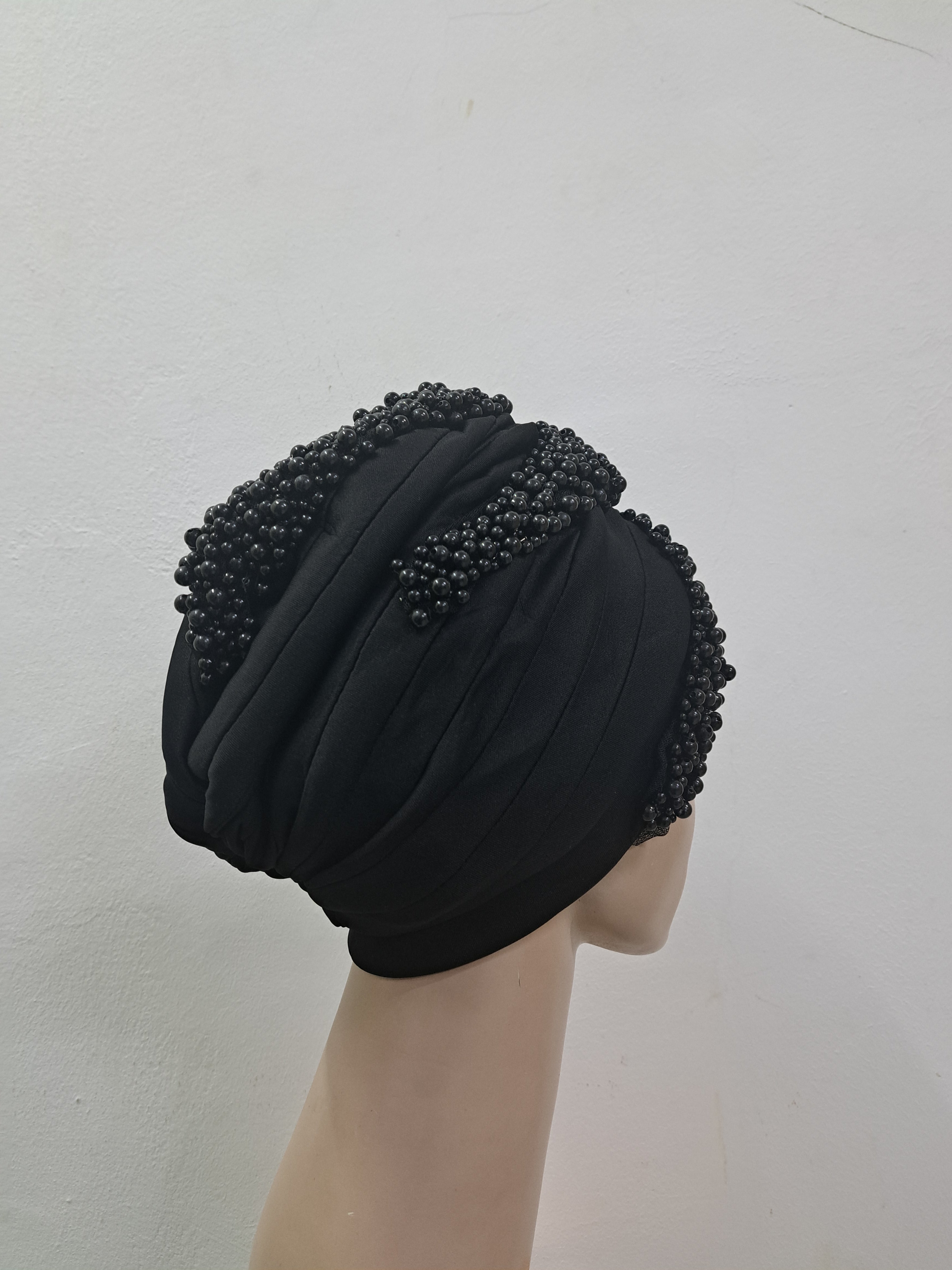 Midnight Elegance Beaded Turban