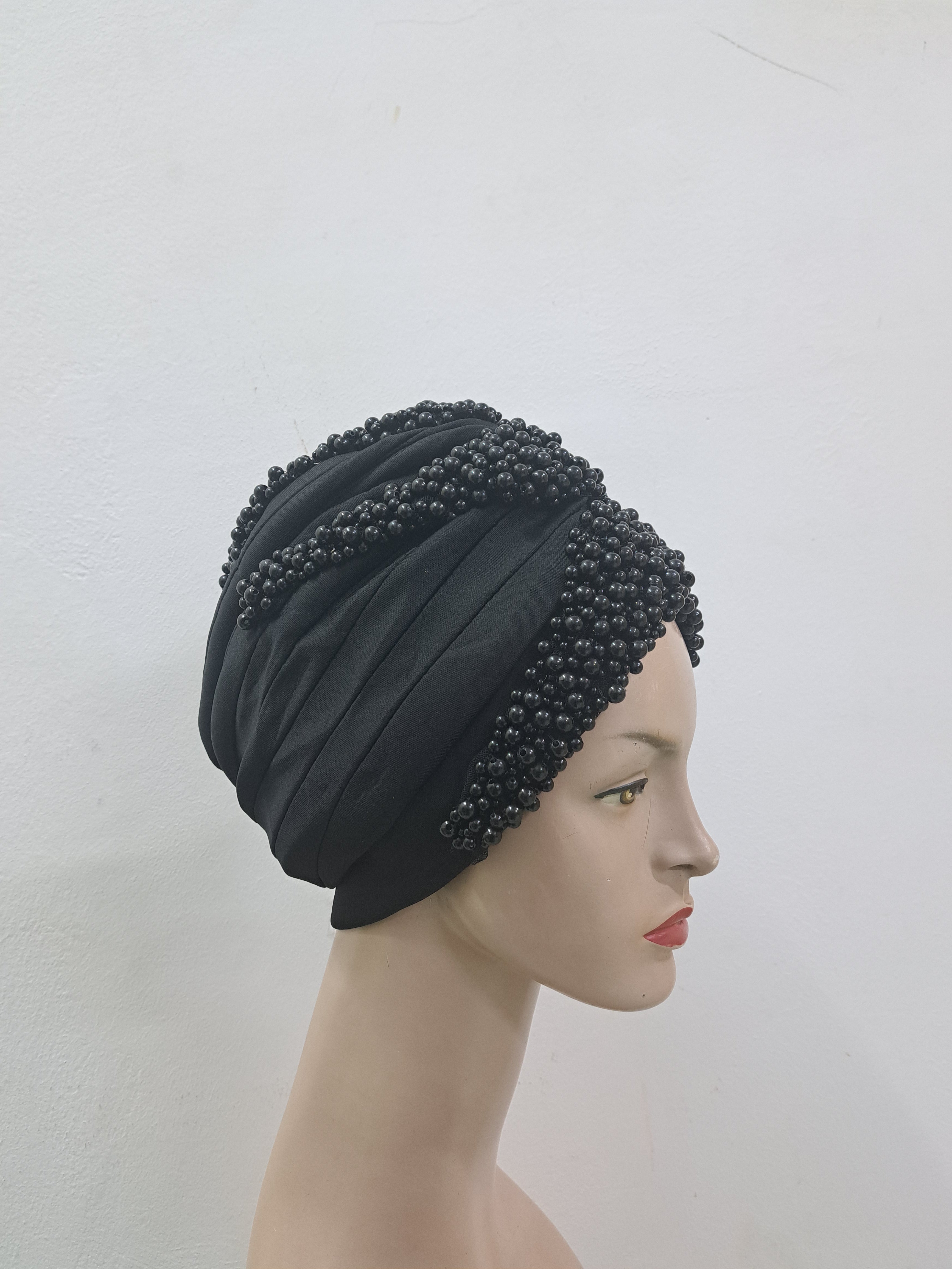 Midnight Elegance Beaded Turban