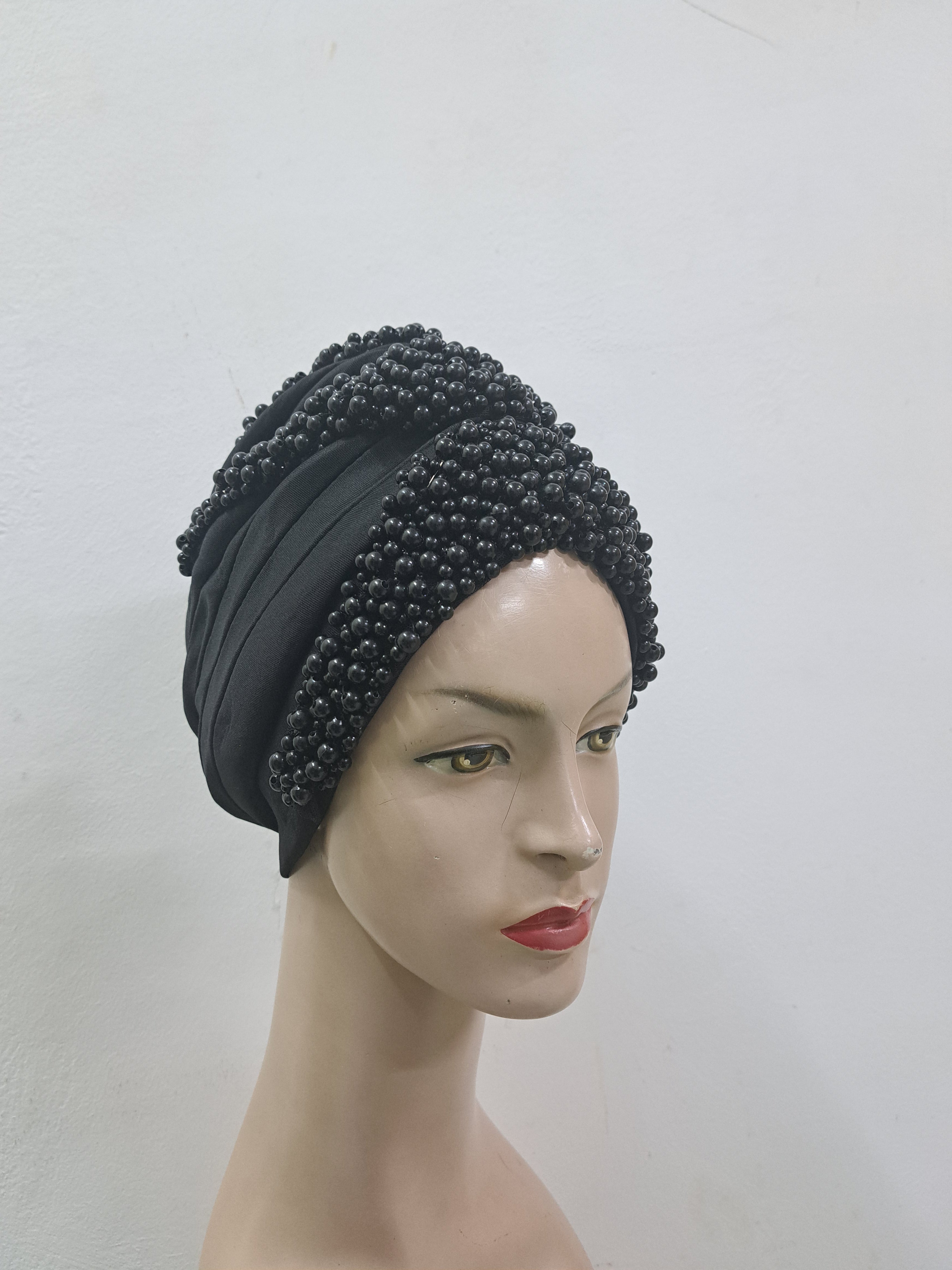 Midnight Elegance Beaded Turban