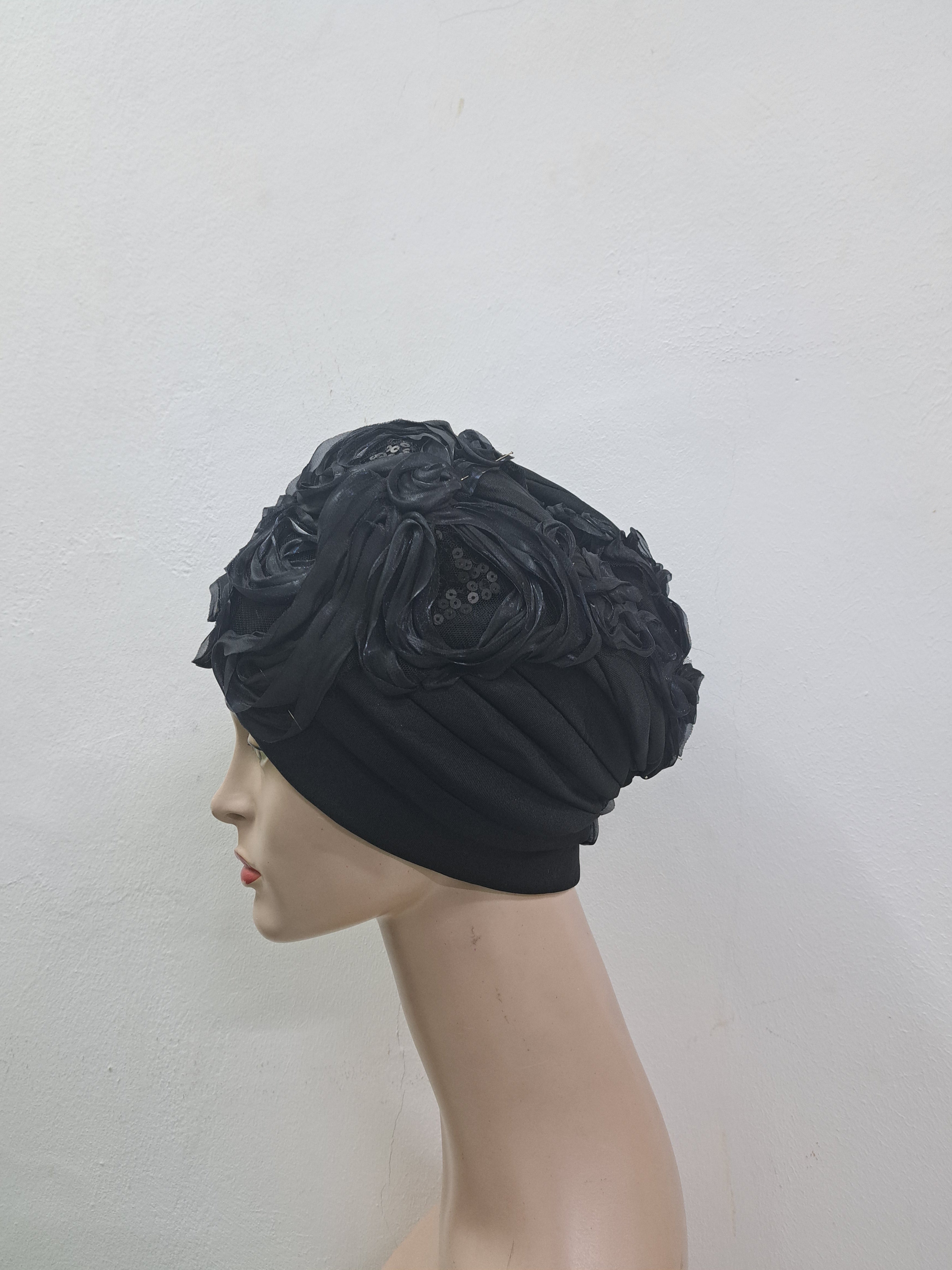 Black Rose Bloom Turban