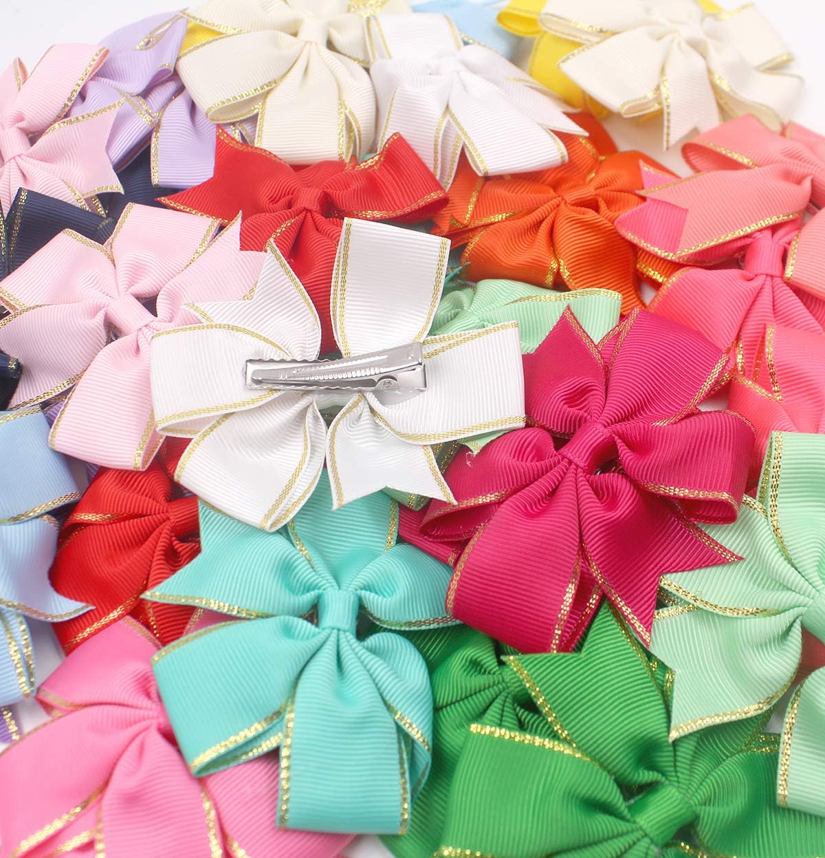 3inches Vibrant Grosgrain Ribbon Bow Hair Clips set of 5 Colors