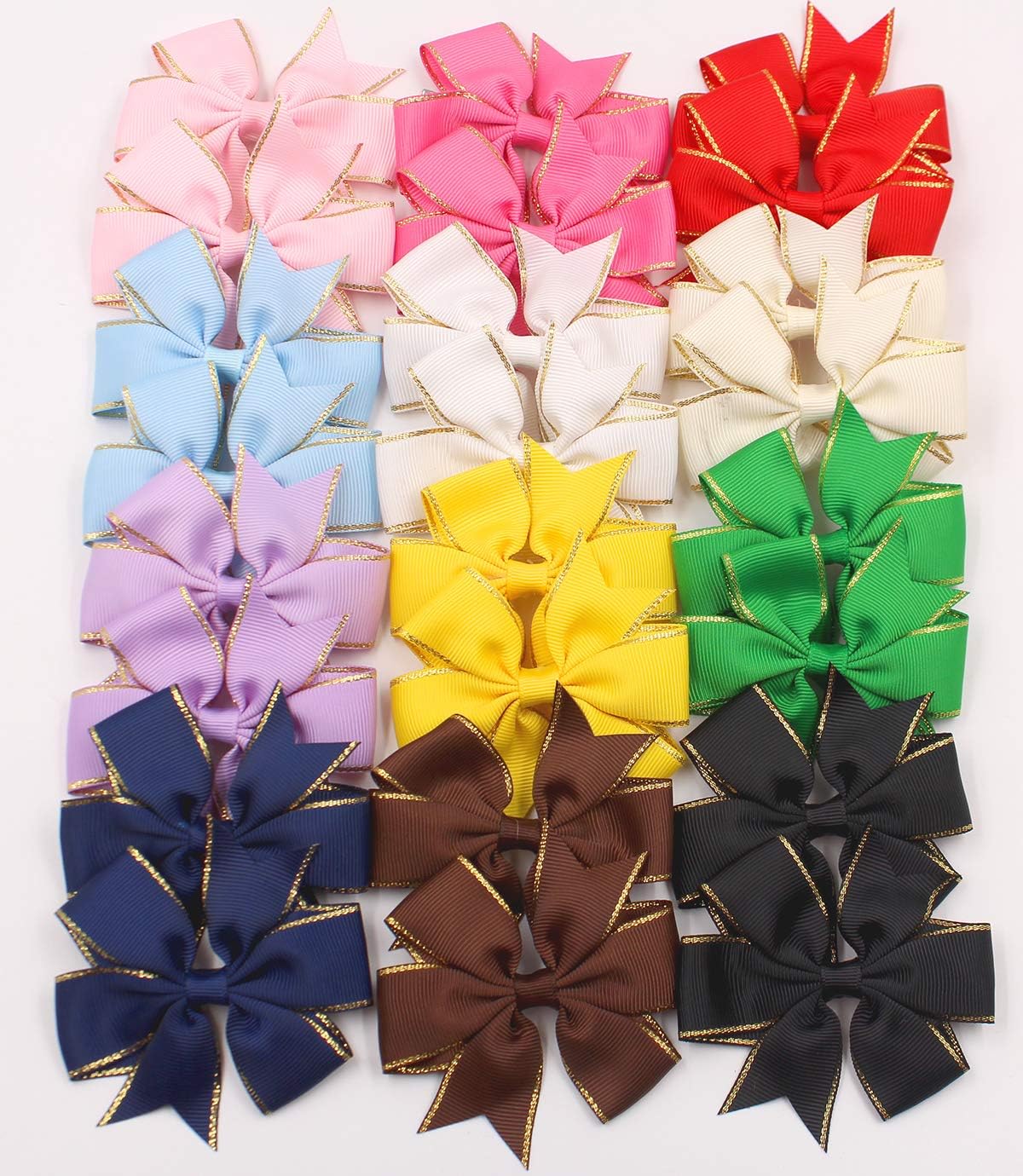 3inches Vibrant Grosgrain Ribbon Bow Hair Clips set of 5 Colors