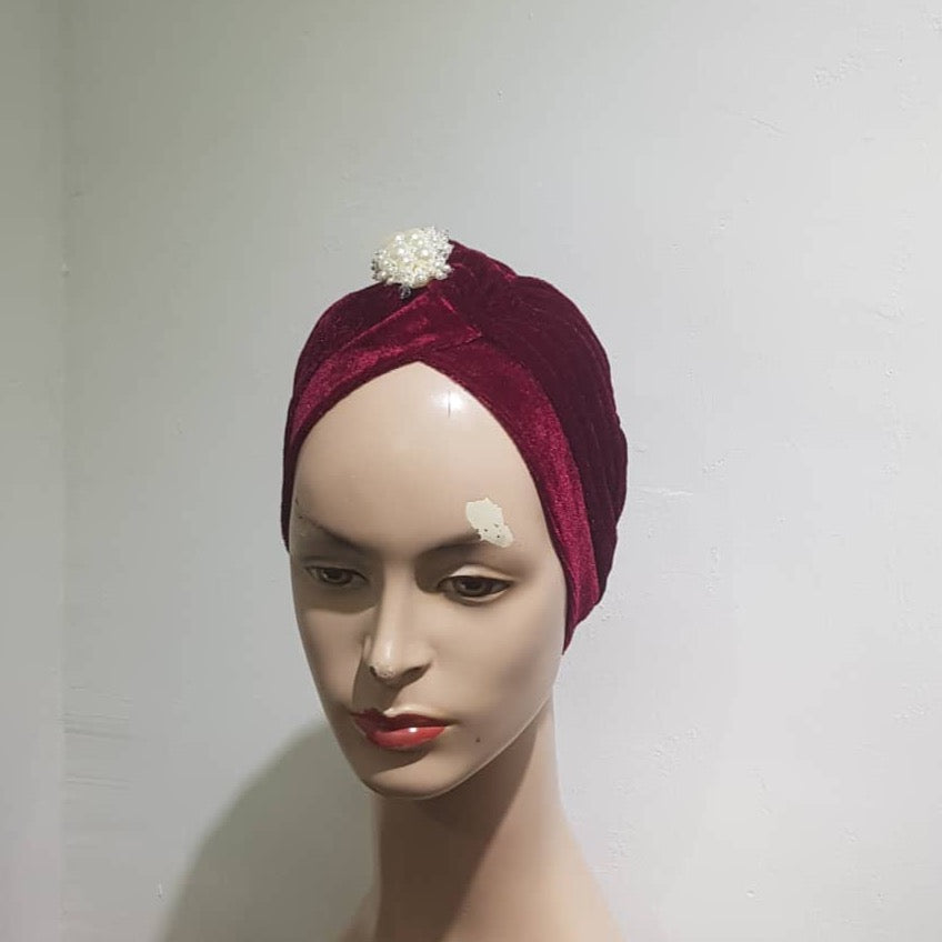 Velvet Elegance Turban Collection with Pearl Cluster Embellishments