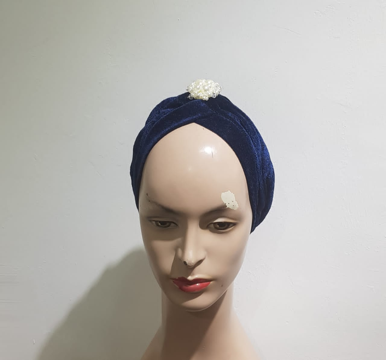 Velvet Elegance Turban with Pearl Cluster Embellishments