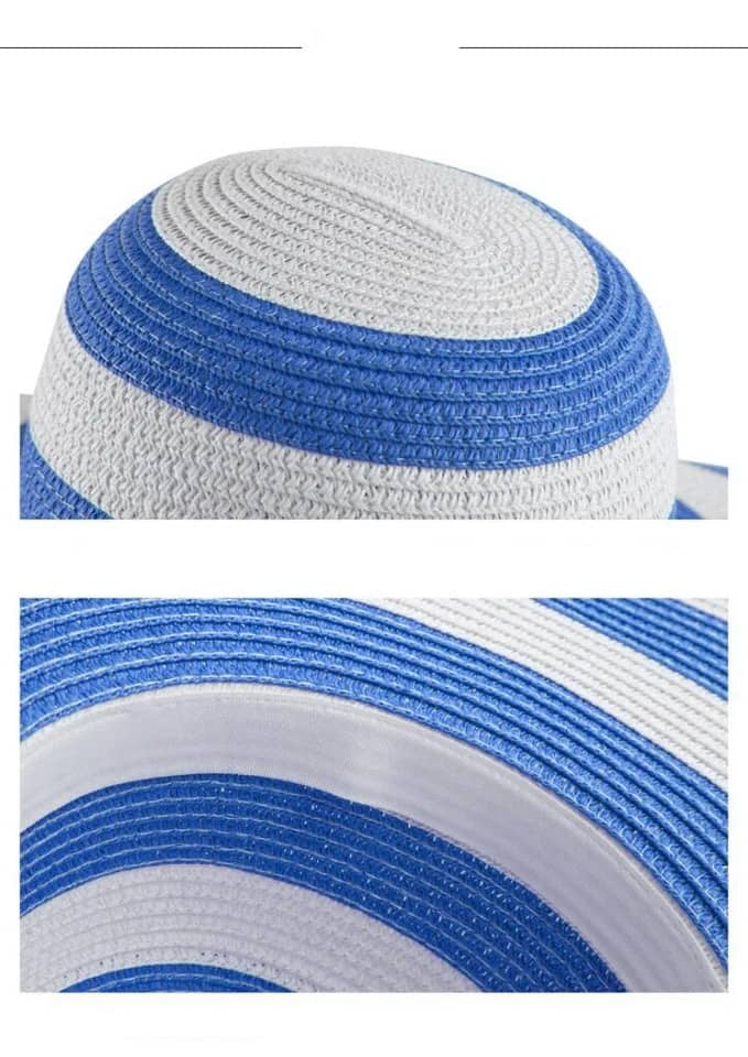 Flashy, large, striped straw sun hat for all your sunny days.