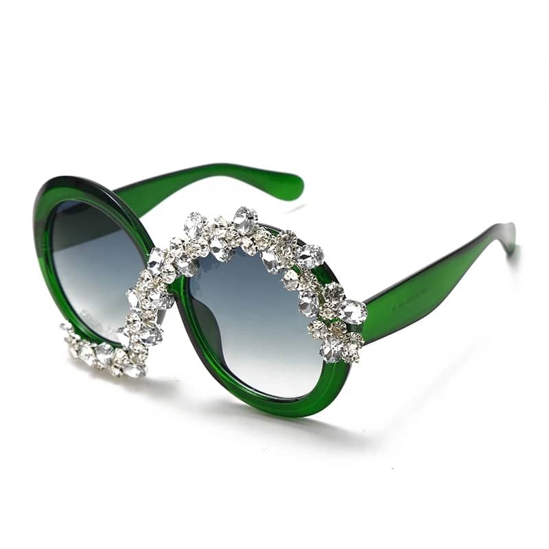 Fashion forward oversized round sunglasses with diamond-like stones