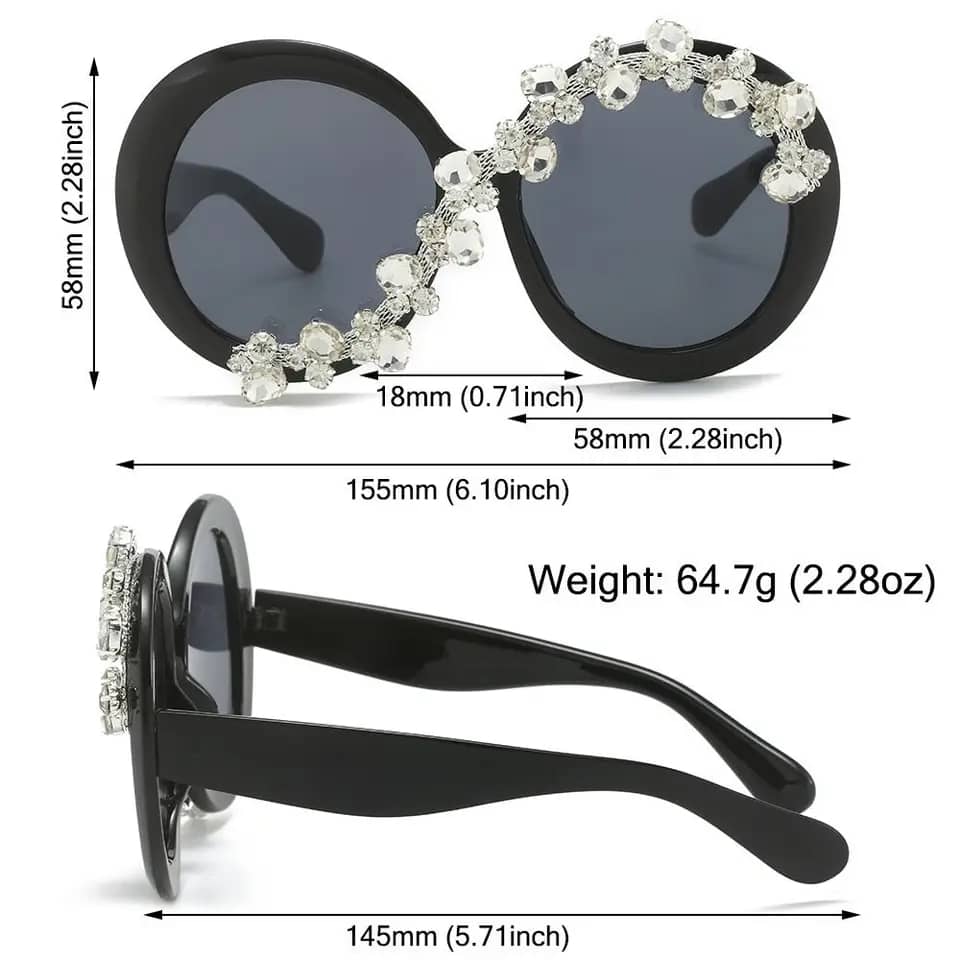 Fashion forward oversized round sunglasses with diamond-like stones