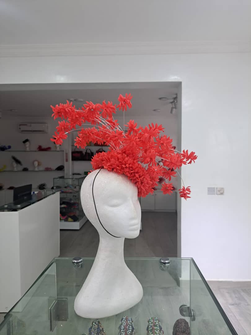 Coral Blossom Cascade Fascinator