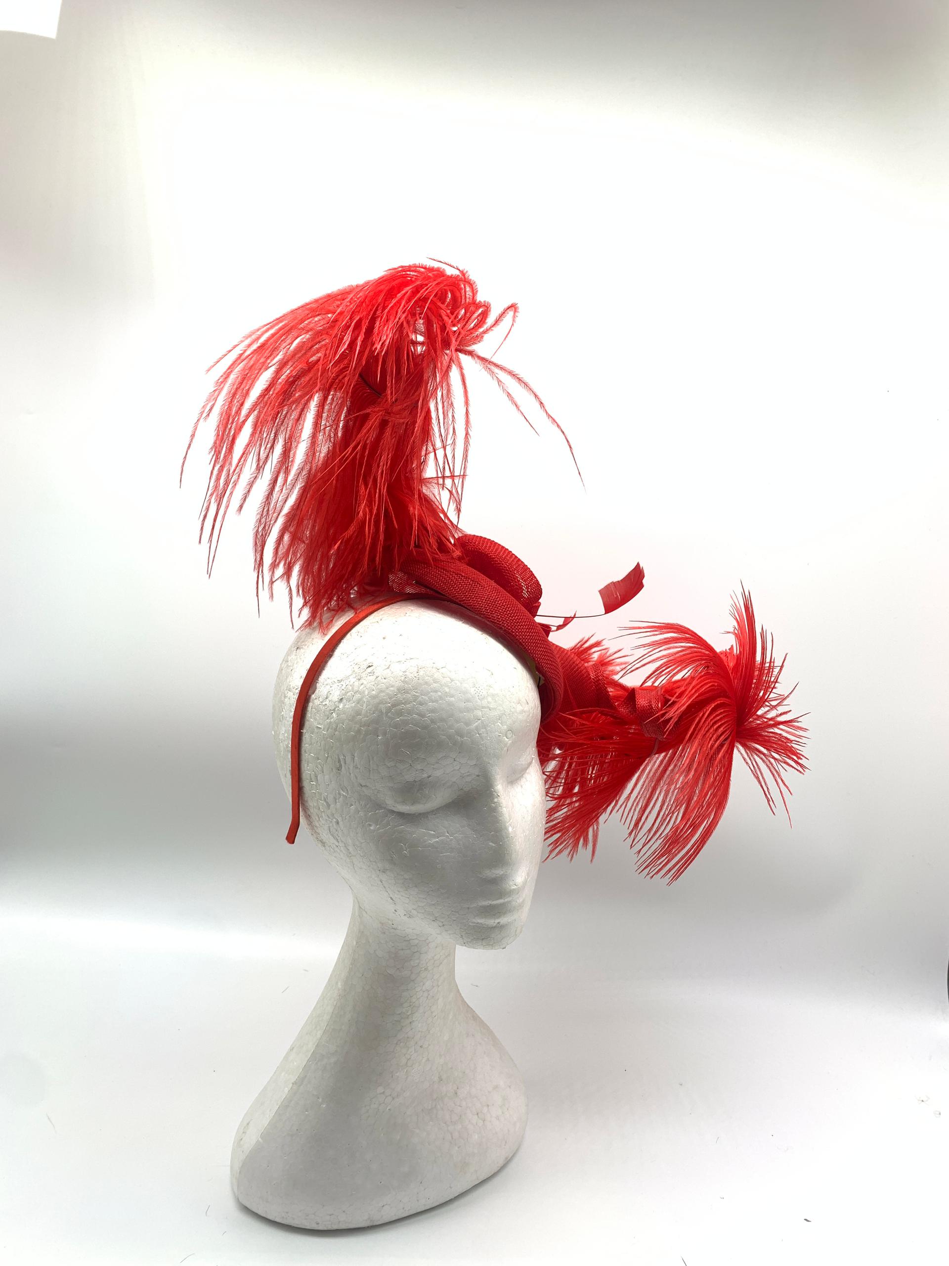 Elegant sinamay-like feathered fascinator