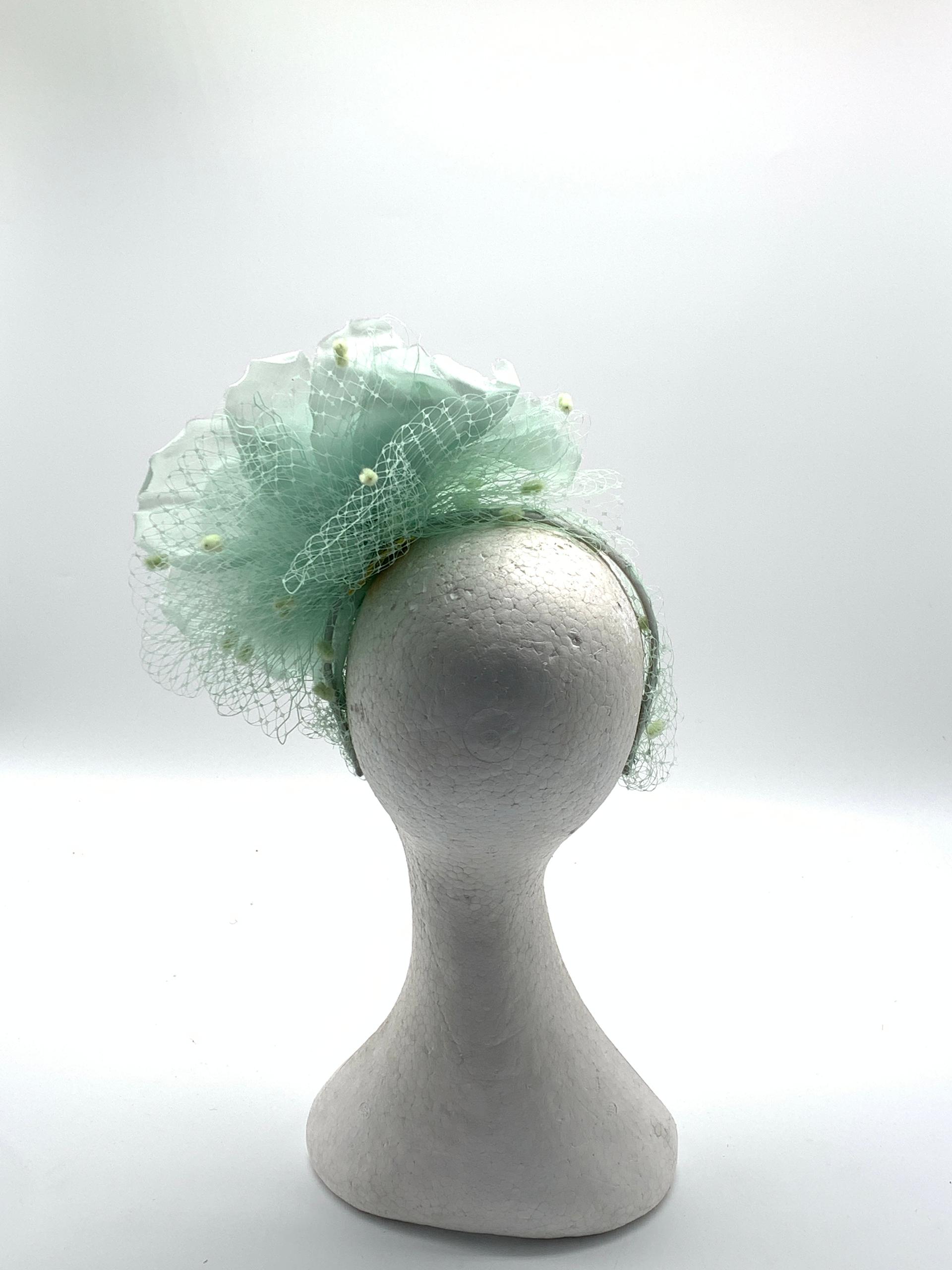 Mint Green Rose Veil Fascinator