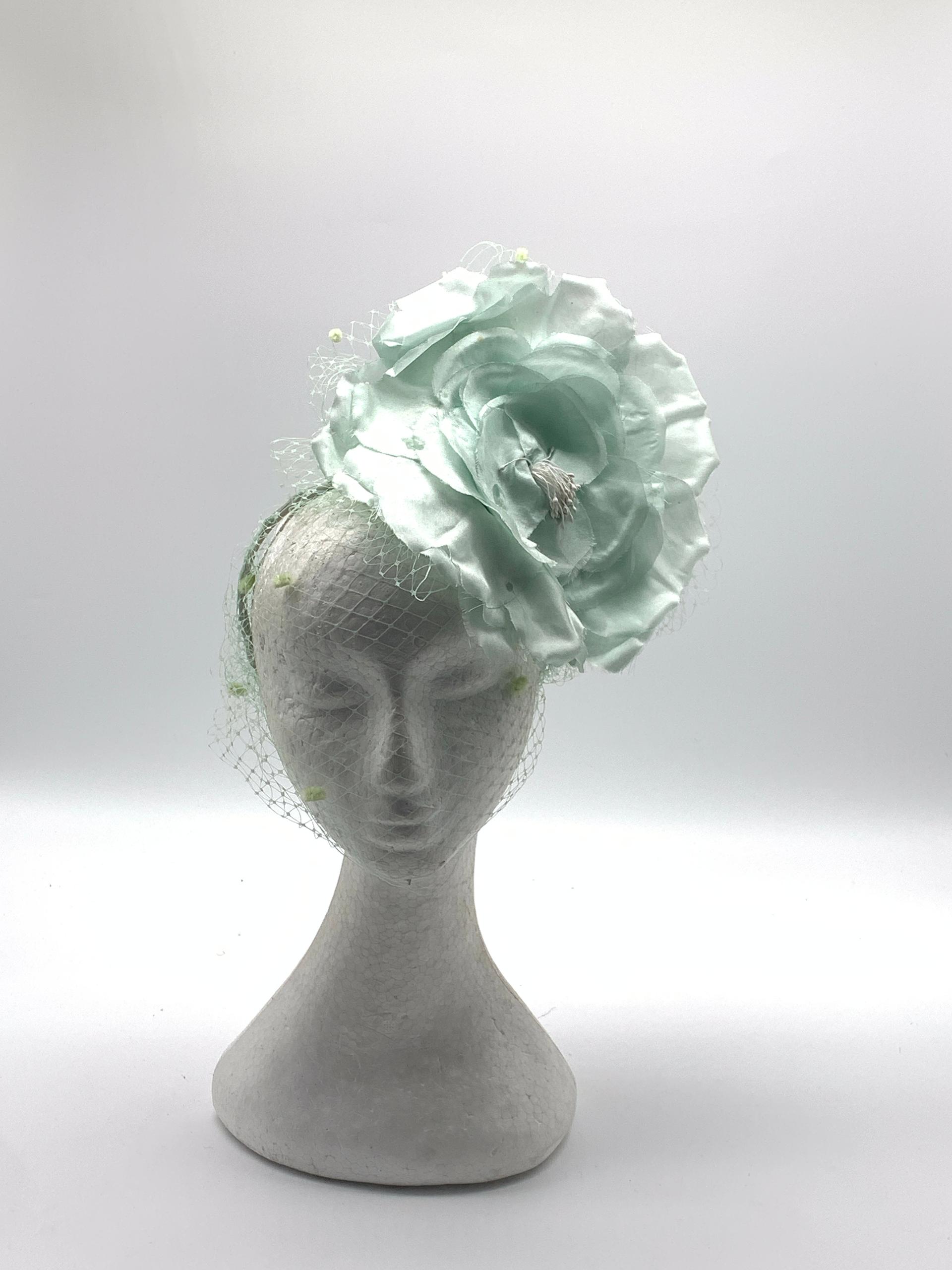 Mint Green Rose Veil Fascinator