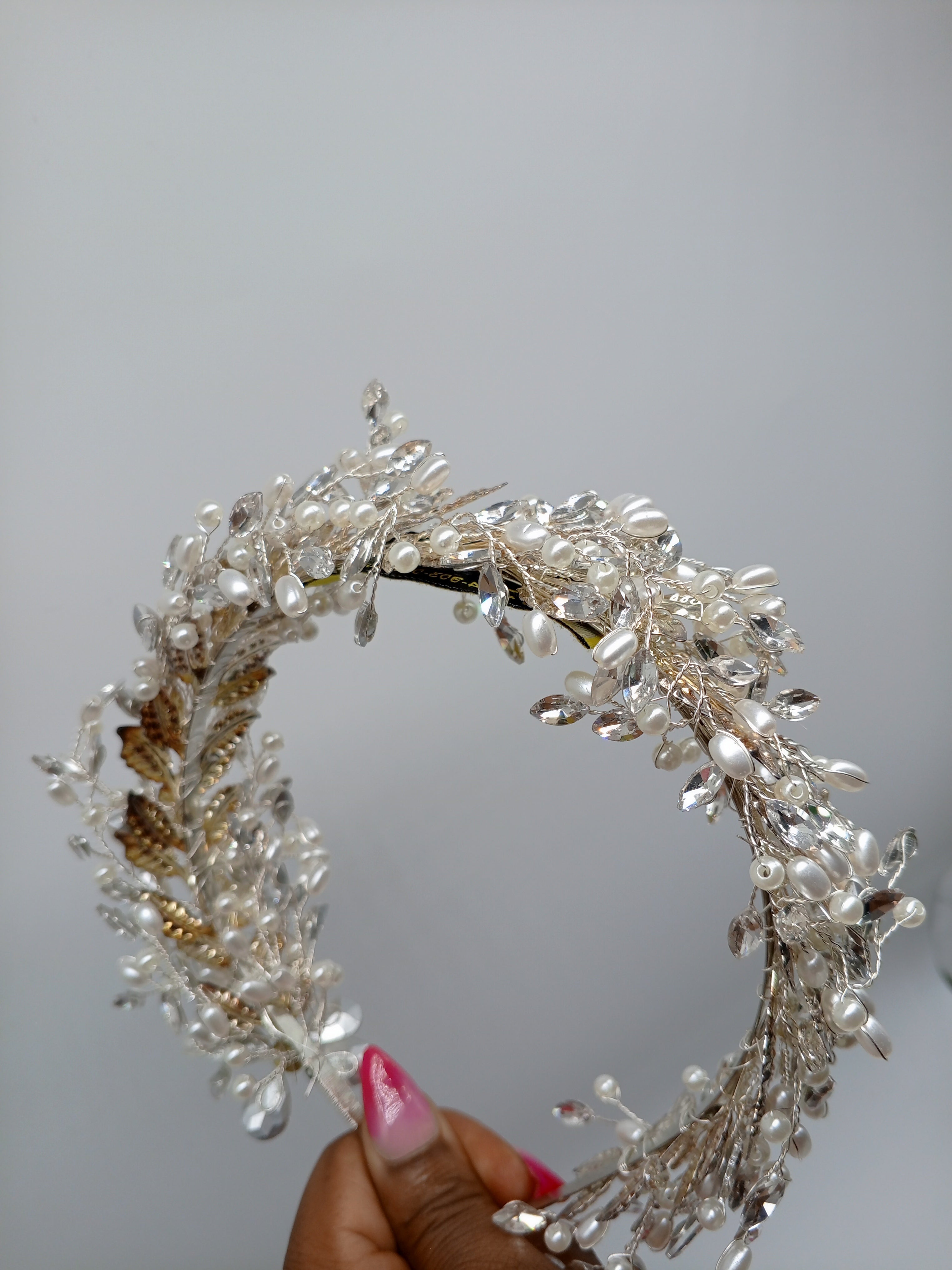 "Golden & Silver Dewdrop Vine Tiara"