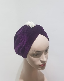 Velvet Elegance Turban with Pearl Cluster Embellishments