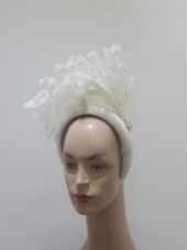 Feather cluster on a padded headband with sinamay loops around the feathers