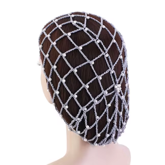 Vibrant Crochet Hair Snood with pearls