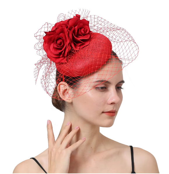 Crimson Elegance Rose Fascinator