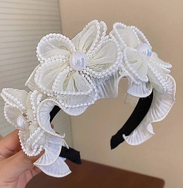 Ethereal White Floral Ruffle Headband