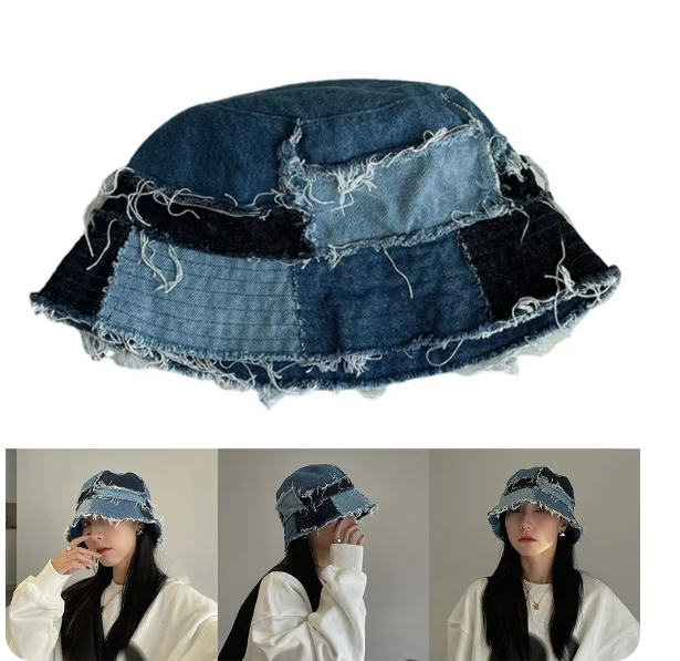 Distressed Patchwork Denim Bucket Hat