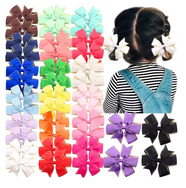 3inches Vibrant Grosgrain Ribbon Bow Hair Clips set of 5 Colors