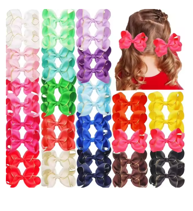 4.5inches Vibrant Grosgrain Ribbon Bow Hair Clips set of 5 Colors