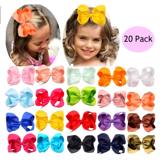 6 inches Vibrant Grosgrain Ribbon Bow Hair Clips set of 4 Colors