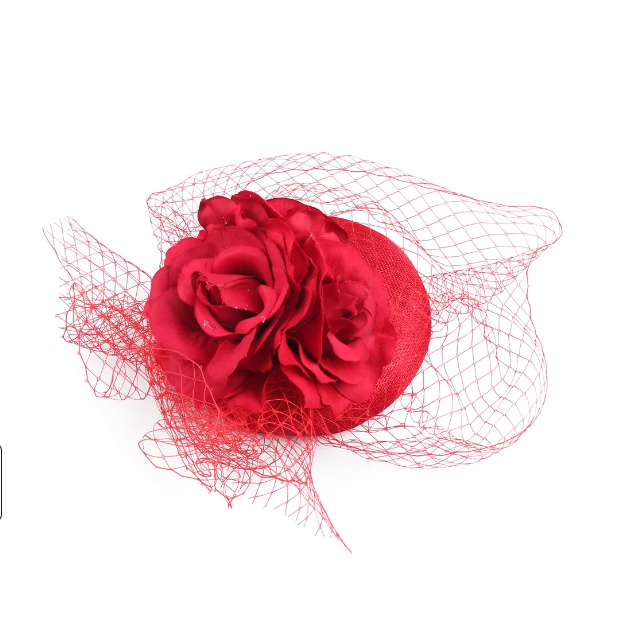 Crimson Elegance Rose Fascinator