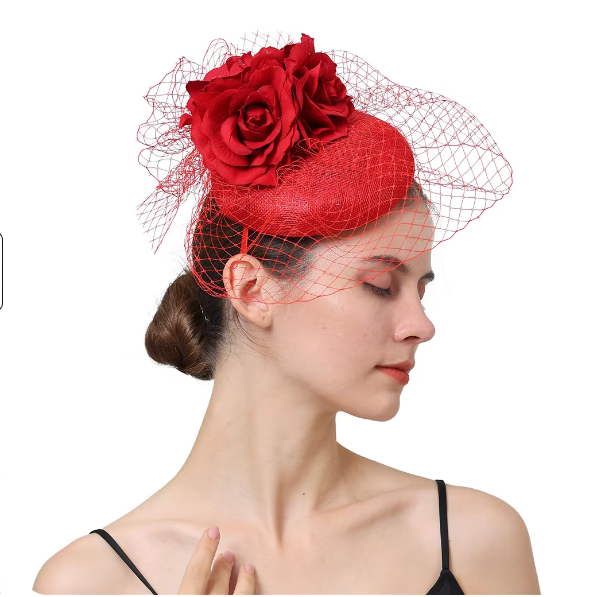 Crimson Elegance Rose Fascinator