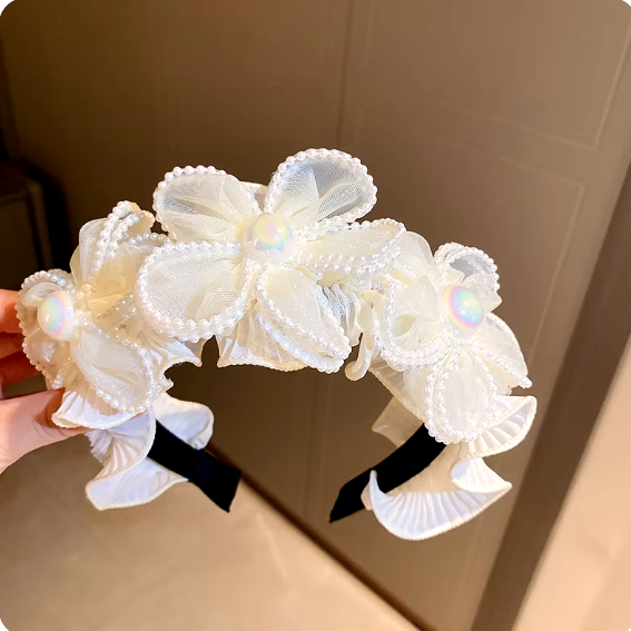 Ethereal White Floral Ruffle Headband