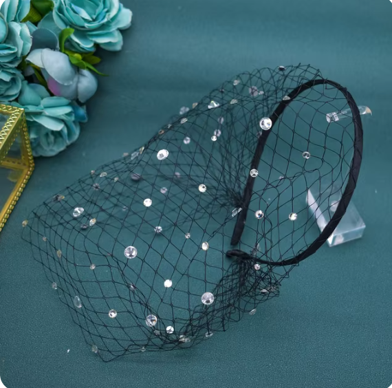 Elegant headband with Rhinestone veiling