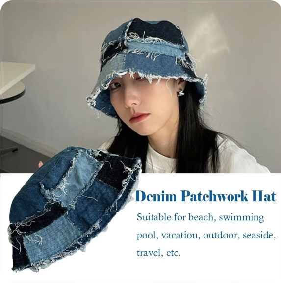 Distressed Patchwork Denim Bucket Hat