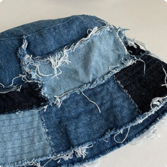 Distressed Patchwork Denim Bucket Hat