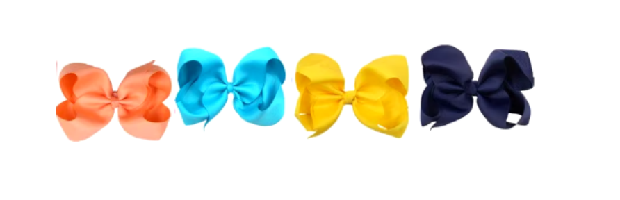 6 inches Vibrant Grosgrain Ribbon Bow Hair Clips set of 4 Colors